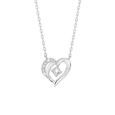 Lucardi Dames Zilveren ketting met hanger hart zirkonia - Ketting - 925 Zilver - Zilverkleurig - 48 cm