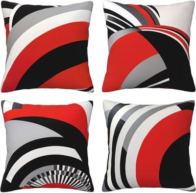 Kussenslopen van 65 x 65 cm, set van 4 stuks, zachte fluwelen kussenslopen met onzichtbare rits, voor slaapbank, thuis, terrasdecoratie, rode en zwarte strepen, set van 4 kussenslopen 26 x 26 inch