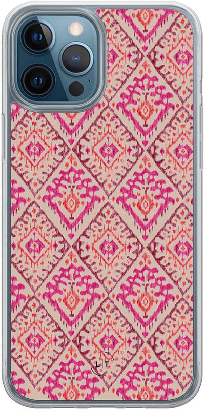 Hoesje geschikt voor iPhone 12 - Ibiza art deco - 2in1 backcover - Print / Illustratie - Roze - Leuke Telefoonhoesjes