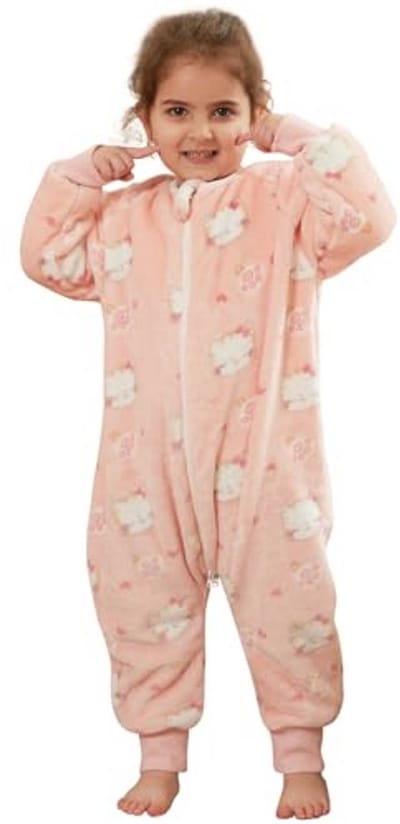 Slaapzak met voeten voor baby en peuter, winter, flanel, met lange mouwen, geschikt voor 0-6 jaar