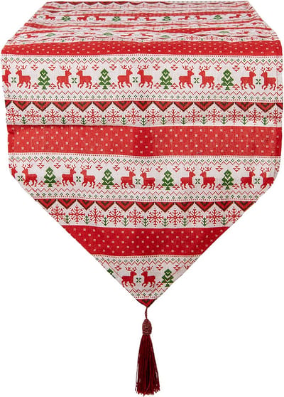 Clayre & Eef Tafelloper Kerst 33x180 cm Rood Polyester