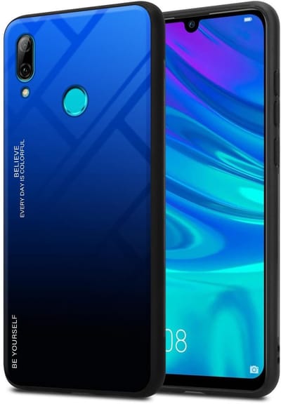 Cadorabo Hoesje geschikt voor Honor 10 LITE / Huawei P SMART 2019 in BLAUW - ZWART - Tweekleurige beschermhoes van TPU-silicone Case Cover en achterzijde van gehard glas