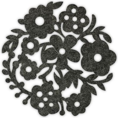 Bloemenkrans vilt onderzetters - Gemeleerd antraciet - 6 stuks - ø 9,5 cm - Tafeldecoratie - Glas onderzetter - Cadeau - Woonkamer - Tafelbescherming - Onderzetters Voor Glazen - Keukenbenodigdheden - Woonaccessoires - Tafelaccessoires
