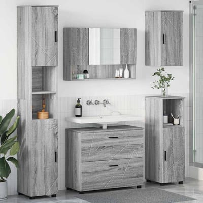 vidaXL - Badkamermeubel - Set - met - lade - met - plank - 5 - pcs - Grijs - Sonoma
