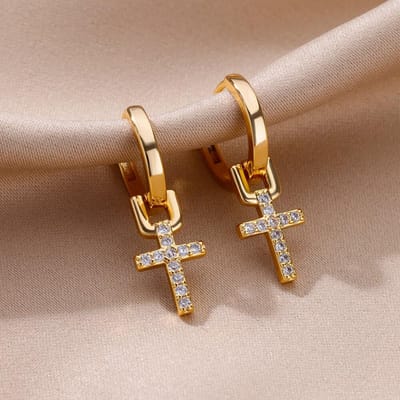 Roestvrijstalen Zirkonia Kruis Hangende Oorbellen Voor Vrouwen Meisjes Kruis Oorbel Trending Koppel Bruiloft Esthetische Sieraden Cadeaus Silver brown