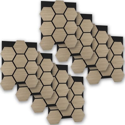 tectake® Akoestische Hexagon Panelen - Set van 8 - Akoestisch Wandpaneel - 76 x 62 cm - Wandpanelen met Aanpasbare Grootte en Patronen - MDF en Houtfineer - Geluidsisolatie - Stijlvolle Wanddecoratie - Eenvoudige Montage - Donker Eiken