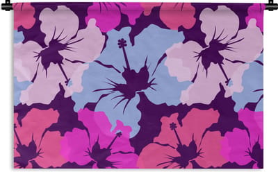 Wandkleed - Wanddoek - Pastel - Hibiscus - Bloem - Hawaii - Design - 90x60 cm - Wandtapijt