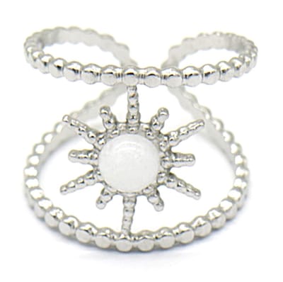 Ring - Ster met Steen - RVS - One Size - Chalcedoon Wit - Zilverkleurig