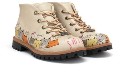 Goby CatMood Boots – Dames Veterboots – Cartoon Katten – Vegan Leer – Handgemaakt – Maat 41