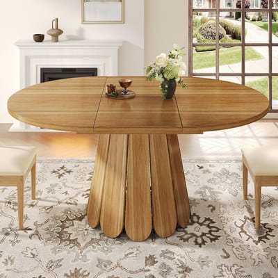 BLACKCOLORS Uitschuifbare tafel, eettafel, keukentafel, balkontafel, houten eettafel Ronde eettafel, uitschuifbaar tot ovaal, 118-158 cm, geschikt voor maximaal 6 personen, bruin