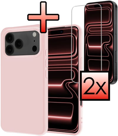 Hoesje - Met 2x Screenprotector - Geschikt voor Apple iPhone 17 Pro - Sterk & Shockproof - Back Cover - Siliconen Case - Telefoon Hoes - Lichtroze