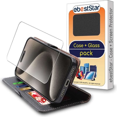 ebestStar - Hoes geschikt voor iPhone 15 Pro Apple, Wallet Etui, Book case hoesje, Zwart + Gehard Glas