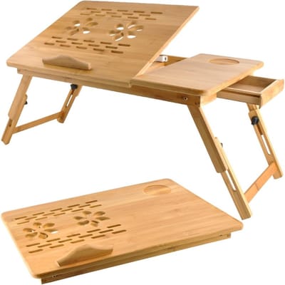 Bamboe Laptoptafel met Ventilatie - Verstelbare Notebooktafel voor Bed en Bank 67 x 28 x 26,5 cm