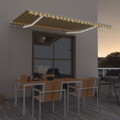 vidaXL - Uitschuifbare - luifel - Geel - en - Wit - 400 - × - 350 - cm - Stof - en - Aluminium