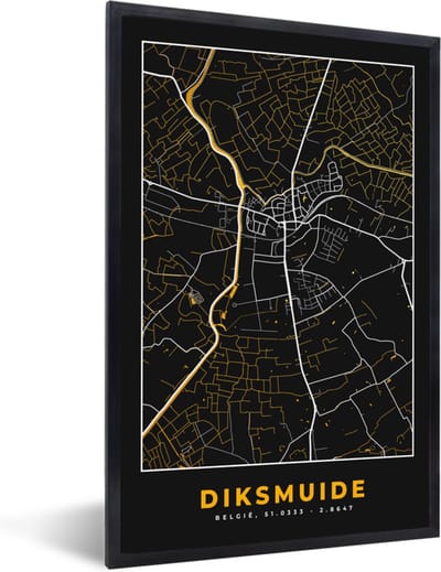 Fotolijst incl. Poster - Stadskaart - Plattegrond - Diksmuide - Goud - Kaart - 40x60 cm - Posterlijst