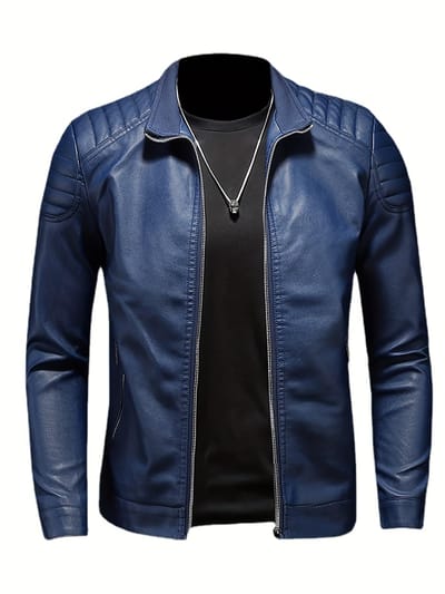Veste Décontractée pour Homme Col Montant Moto TOP - Tissu Respirant et Durable - Pour le Quotidien et les Activités de Plein Air - Cadeau Idéal pour Homme XXXXL bleu