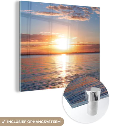 MuchoWow® Glasschilderij 50x50 cm - Schilderij acrylglas - Zee - Zon - Kleuren - Foto op glas - Muurdecoratie woonkamer - Wanddecoratie slaapkamer - Schilderijen