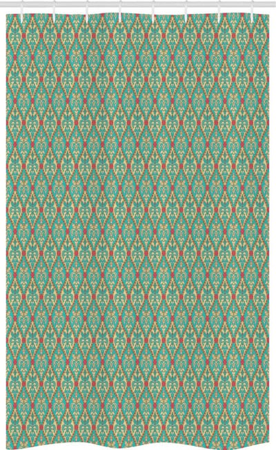 ABAKUHAUS Damast douchegordijn – Blauw-Tan Roze – 120x180 cm – Haken inbegrepen
