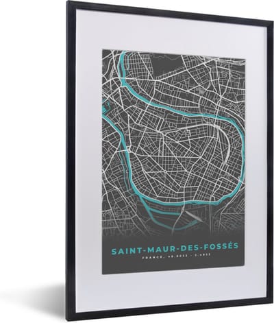 Fotolijst incl. Poster - Saint-Maur-des-Fossés - Frankrijk - Plattegrond - Stadskaart - Kaart - 30x40 cm - Posterlijst