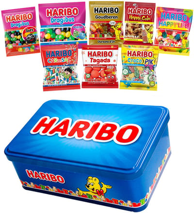 Haribo Mega-Fête snoep mix 500g in tinnen blik - Uitdeelsnoep in individuele verpakte snoepzakjes - Snoep traktatie - Snoep cadeau