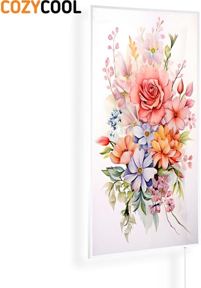 Infraroodpaneel met afbeelding | Prachtig boeket bloemen in aquarel | 1200 Watt | Witte lijst | Infrarood verwarmingspaneel | Infrarood paneel | Infrarood verwarming