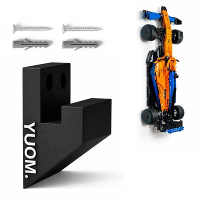 YUOM. Wandhouder geschikt voor LEGO Technic 42141 McLaren F1 Auto – Wall Mount – incl. schroeven & pluggen – Zwart