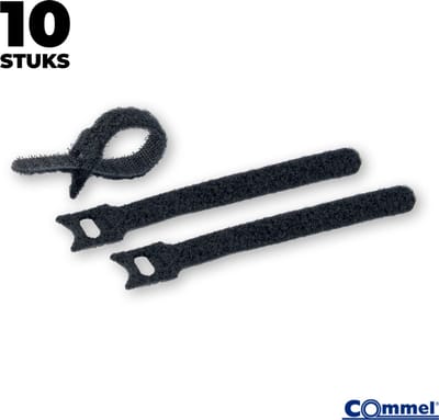 10x Commel Klittenband Kabelbinders (Hersluitbaar) - 135 x 12 mm - Zwart - Nylon - Treksterkte 8kg