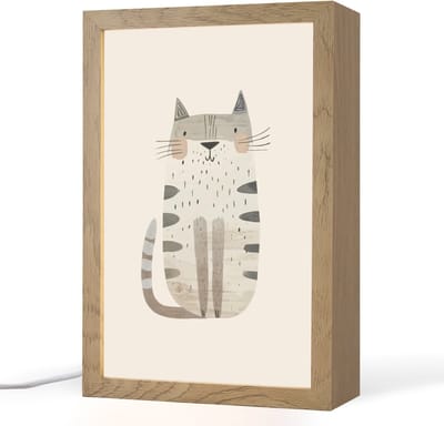 Nachtlampje 20x30 cm - Kinder lampje - Kat - Dieren - Beige - Tafellamp kinderkamer - Slaapkamer lamp - Bedlamp kinderen - Kinderlampje stopcontact - Wandlamp babykamer - Nachtlampjes