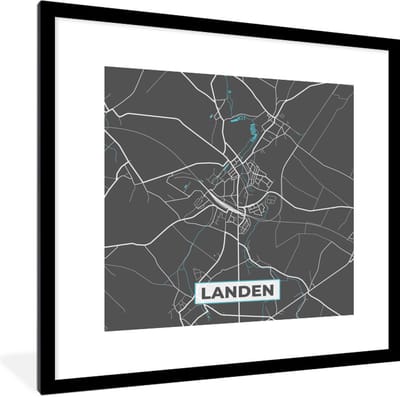 Fotolijst incl. Poster - België – Landen – Stadskaart – Kaart – Blauw – Plattegrond - 40x40 cm - Posterlijst