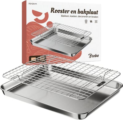 Bakplaat voor Oven Braadslede met Rooster Ovenrooster - Taartrooster Ovenplaat Afkoelrooster - Grillrooster Braadslee Ovenrek - Koelrek Bakrooster