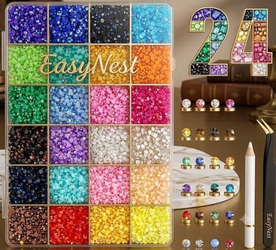 19200 Bedazzle Steentjes – 24 Kleuren Bedazzle kit – 3 mm – Inclusief Pincet & Waxpen – Strass Steentjes voor Nail Art en DIY