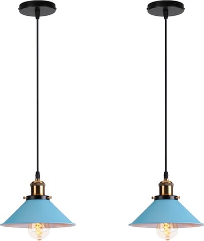 2 Stuks Hanglamp Modern Kroonluchter Industriële E27 Plafondlamp voor Keuken Slaapkamer Woonkamer Blauw