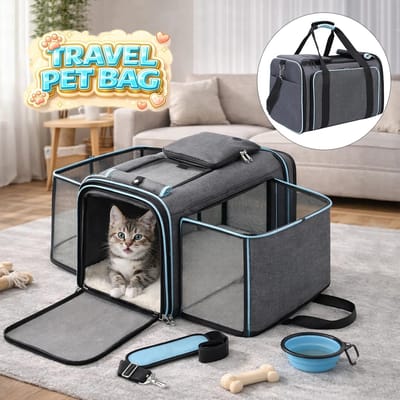 Dailygoods Draagtas voor katten en honden – Opvouwbare reistas met 4-zijdige gaasventilatie, stalen frame en wasbaar kus