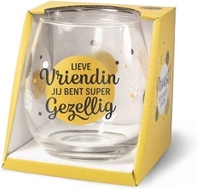 Wijnglas - Lieve Vriendin - een Toffeemix - zijden lint: "Speciaal voor jou" - Cadeauverpakking