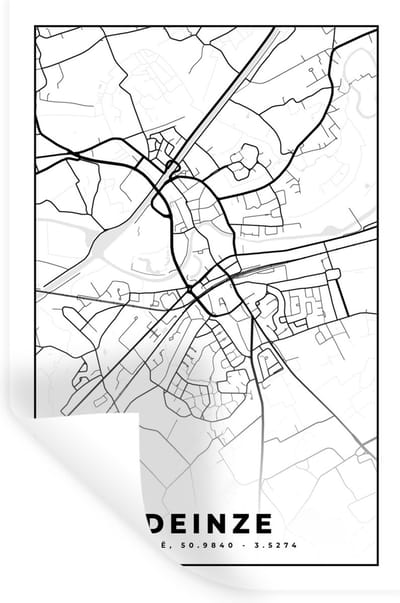 Muurstickers - Sticker Folie - Stadskaart – Zwart Wit - Kaart – Deinze – België – Plattegrond - 20x30 cm - Plakfolie - Muurstickers Kinderkamer - Zelfklevend Behang - Zelfklevend behangpapier - Stickerfolie