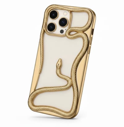 Goudkleurig slang design telefoon hoesje geschikt voor iPhone 16 Pro Max dames en heren met 3D reliëf slang detail, zachte TPU backcover met electroplating rand en effen kleur afwerking