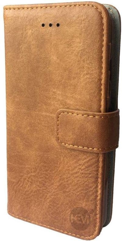 HEM Suède Look Hoesje Geschikt Voor iPhone 14 Pro – Gevlamd Bruin Luxe Bookcase Met Pasjeshouder, Geldvak En Polsbandje