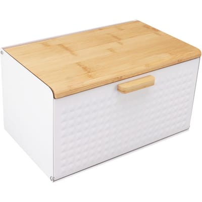 Boîte à Pain en Bois Naturel Vintage Robuste Grande Capacité Boîte de Rangement pour Pain pour Comptoir de Cuisine Blanc L blanc
