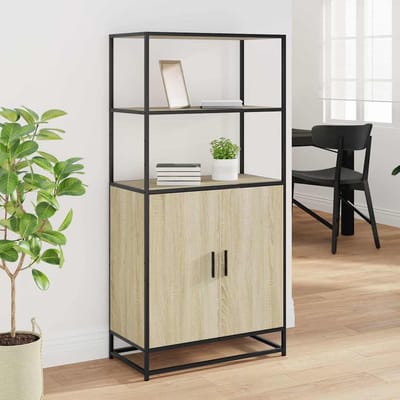 vidaXL - Hoge - kast - 68x35x139 - cm - bewerkt - hout - en - metaal - zwart