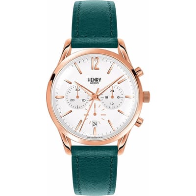 Henry London HL39-CS-0144 - Horloge - Leer - Blauw - Ø 39 mm