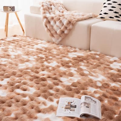 Fluffy woonkamer tapijt van superzacht flanel, wasbaar en geschikt voor vloerverwarming, 160 x 230 cm, ideaal voor slaapkamer en wintergebruik, beige en bruin tie-dye ontwerp