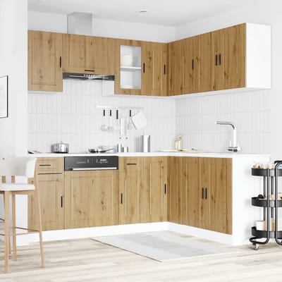 vidaXL - 11-delige - Keukenkastenset - Porto - bewerkt - hout - artisanaal - eiken