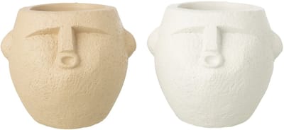 J-Line bloempot - polyresin - wit/beige - small - 2 stuks