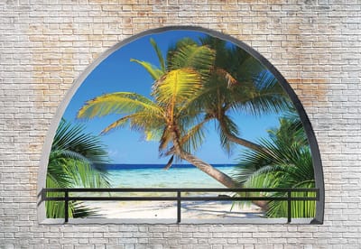 Fotobehang Beach Tropical Island Arch View | XL - 208cm x 146cm | 130g/m2 Vlies