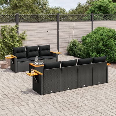vidaXL - 8-delige - Loungeset - met - kussens - poly - rattan - zwart