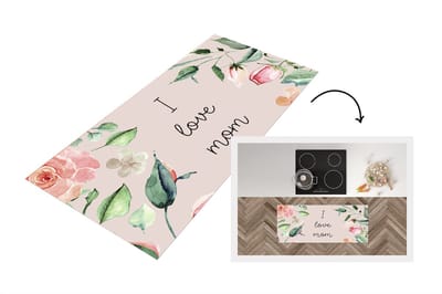 Keukenloper - Loper keuken - Spreuken - Quotes I Love Mom - Moederdag - Moeder - I love you - Bloemen - 120x50 cm - Keukenloper vinyl