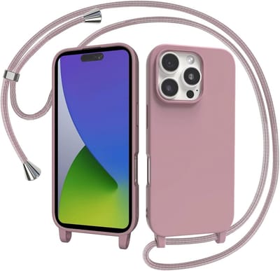 YPCd Crossbody Hoesje Geschikt voor Apple iPhone 16 Pro – TPU & Siliconen Backcover – Verstelbaar Koord – Schokbestendige Bescherming – Roze