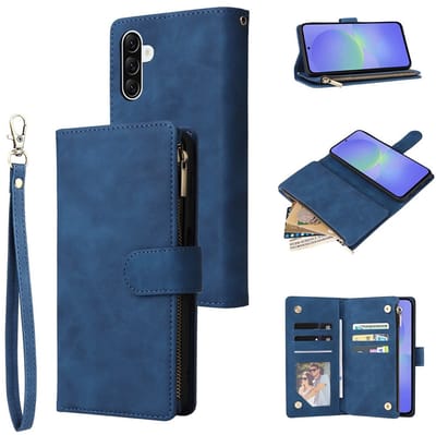 Telefoonhoesje geschikt voor Samsung Galaxy A57 5G - Portemonnee met rits - book-case hoesje - ruimte voor 6 pasjes - blauw
