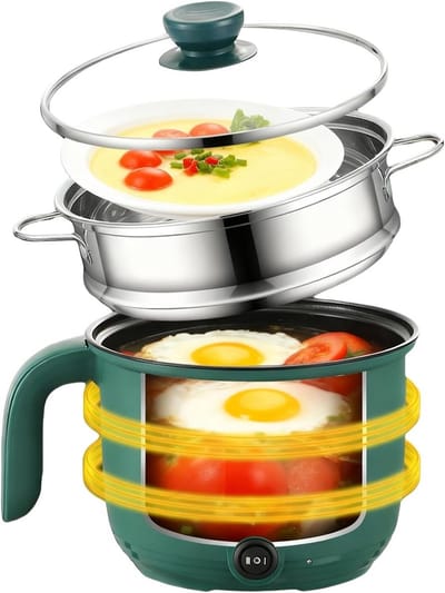 Elektrische Hot Pot pan met stoompan 1,5 liter anti-aanbaklaag 220V draagbare kookpan voor thuis kantoor en camping
