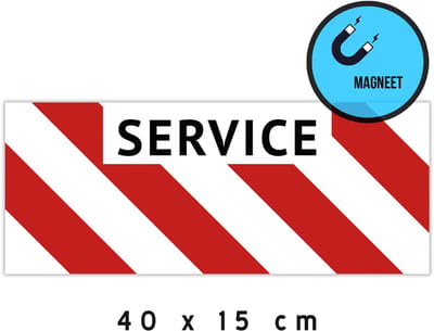 Magneet/ waarschuwing | "Service" | 40 x 15 cm | Dienst | Dienstwagen | Diensten | Arcering | Rood/ wit | Magnetisch | Magneetbord | 1 stuk